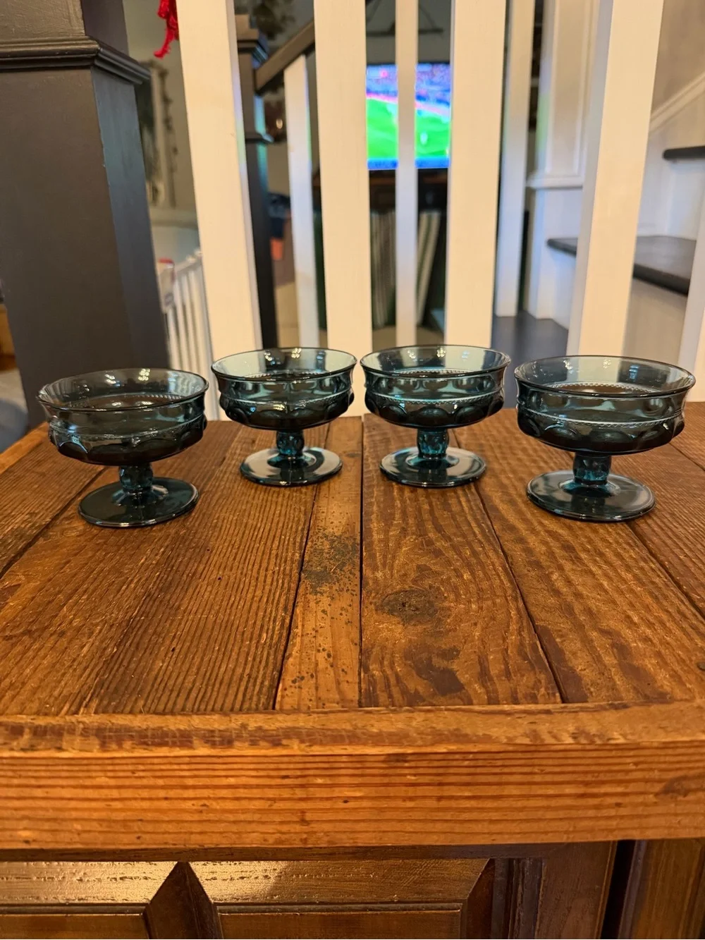 Set of 4 Teal Blue Glass Dessert Coupes